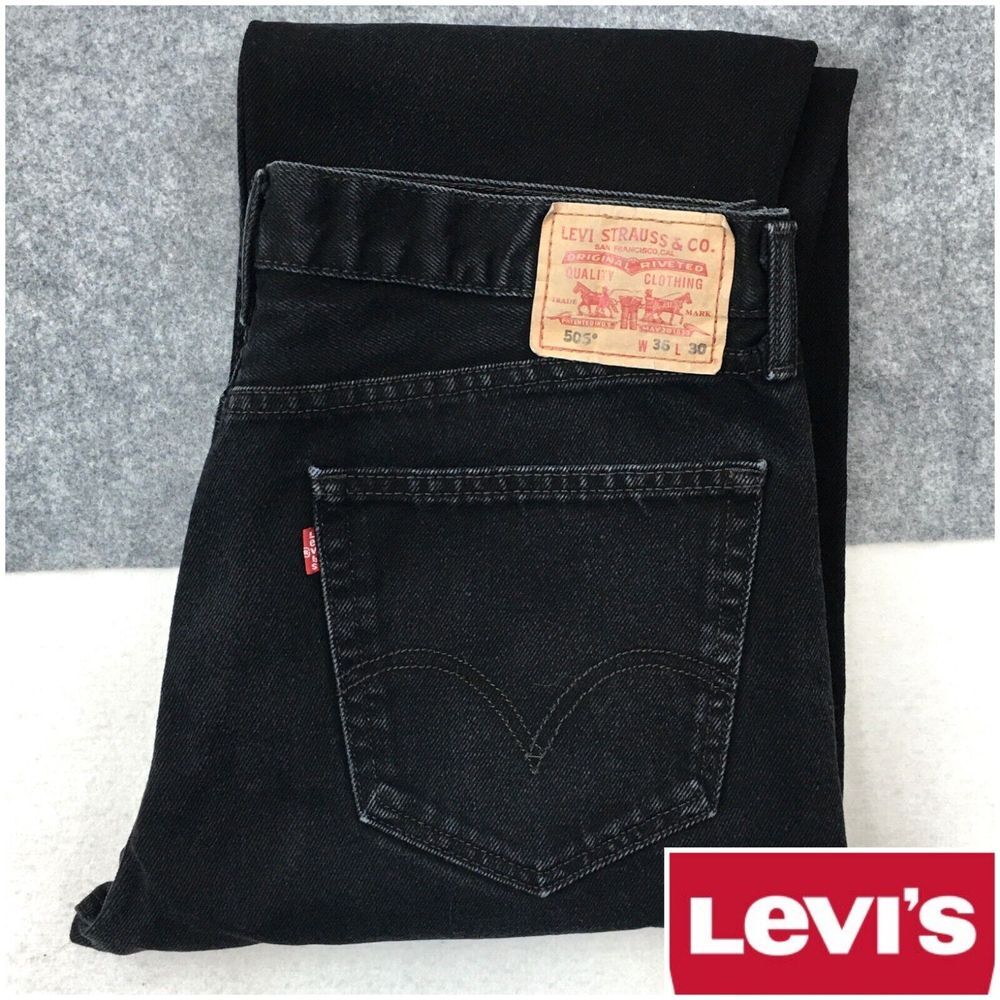 Vintage Levis 505 Mens Denim Jeans Size 36 x 30 FADED Black‎ Straight Fit Loose
